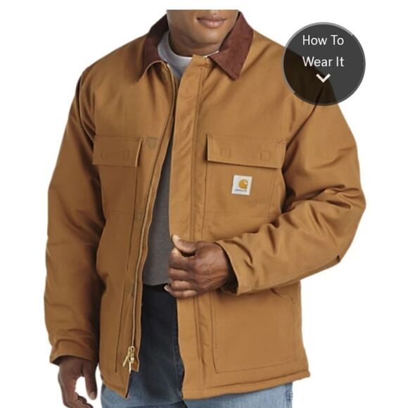 Carhartt Arctic Weight Duck Coat with Quilted Lining Corduroy Collar LG 44 - Picture 3 of 16